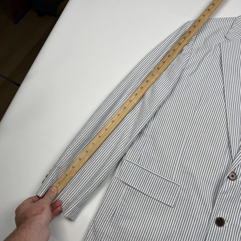 J.Crew Seersucker Suit Jacket Mens 42 Blue Stripe Thompson Cotton Blazer